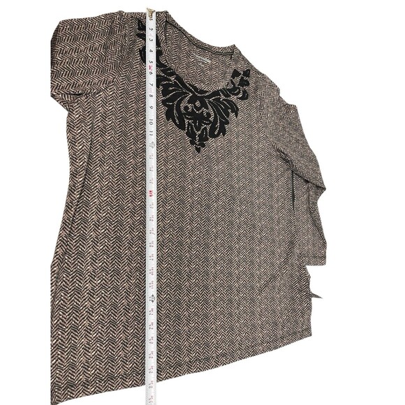 Soft Surroundings 2X Herringbone Print Long Sleeve Top Velvet Embroidered Collar - Picture 8 of 13